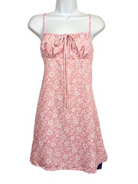 FLOERNS Floral Dress Slip Pink White Print Spaghetti Strap Mini Summer L NWT